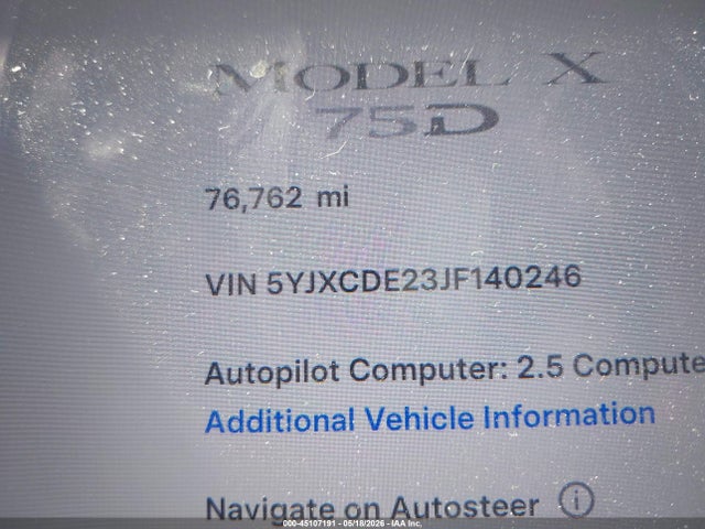 Продажа на аукционе авто 2018 Tesla Model X 100d/75d/p100d, vin: 5YJXCDE23JF140246, номер лота: 45107191