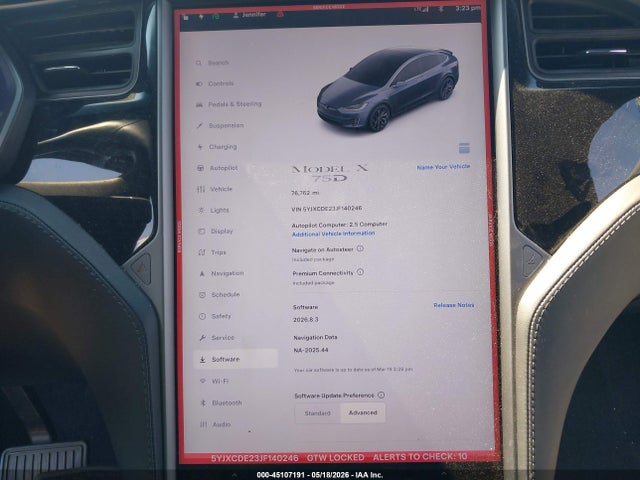 Продажа на аукционе авто 2018 Tesla Model X 100d/75d/p100d, vin: 5YJXCDE23JF140246, номер лота: 45107191