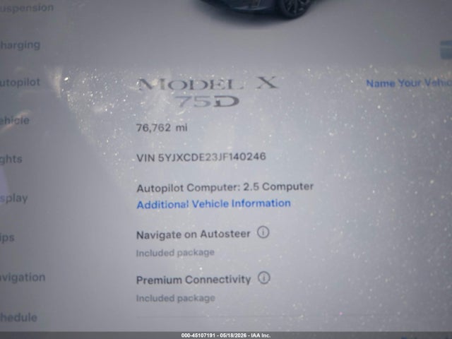 Продажа на аукционе авто 2018 Tesla Model X 100d/75d/p100d, vin: 5YJXCDE23JF140246, номер лота: 45107191