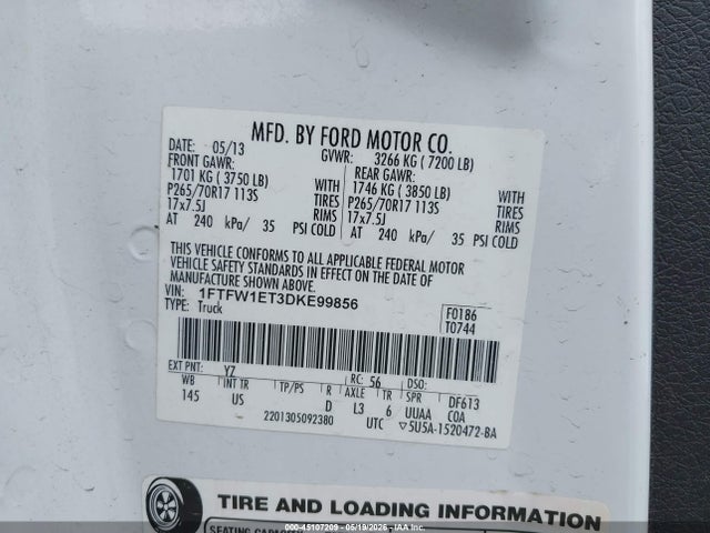 Продаж на аукціоні авто 2013 Ford F-150 Xlt, vin: 1FTFW1ET3DKE99856, номер лоту: 45107209