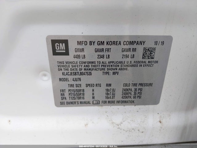 Aukcja sprzedaży 2020 Buick Encore Awd Preferred, vin: KL4CJESB7LB047535, numer aukcji: 45107234