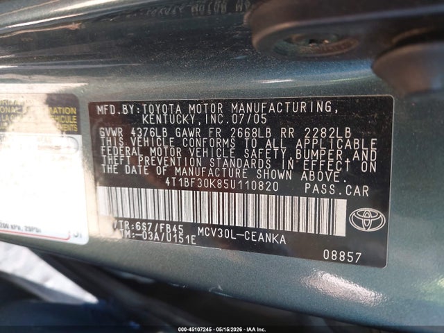 Продажа на аукционе авто 2005 Toyota Camry Le V6, vin: 4T1BF30K85U110820, номер лота: 45107245