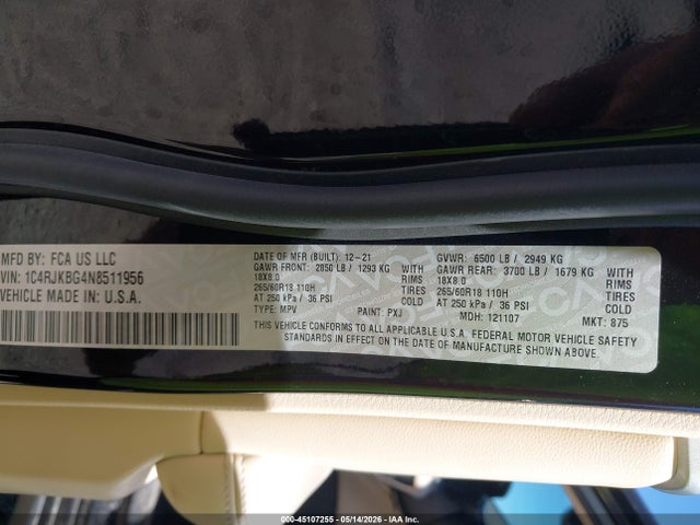 1C4RJKBG4N8511956 Jeep Grand Cherokee L Limited 4x4