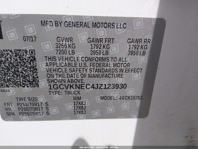 Aukcja sprzedaży 2018 Chevrolet Silverado 1500 Wt, vin: 1GCVKNEC4JZ123930, numer aukcji: 45107261