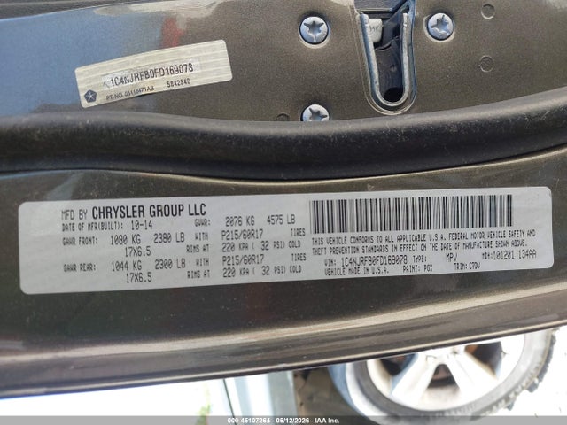 2015 Jeep Patriot Latitude მანქანა იყიდება აუქციონზე, vin: 1C4NJRFB0FD169078, აუქციონის ნომერი: 45107264