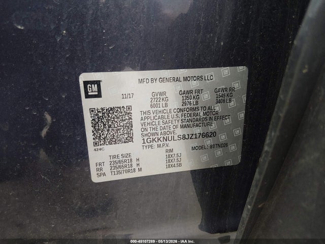 Продажа на аукционе авто 2018 Gmc Acadia Slt-1, vin: 1GKKNULS8JZ176620, номер лота: 45107289