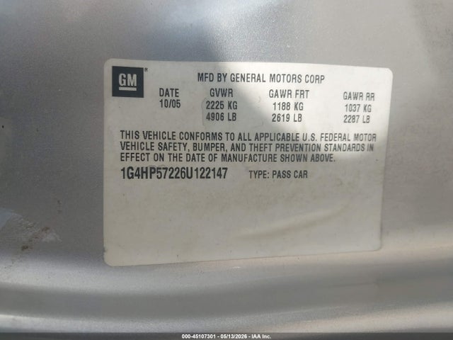 Продажа на аукционе авто 2006 Buick Lucerne Cx, vin: 1G4HP57226U122147, номер лота: 45107301