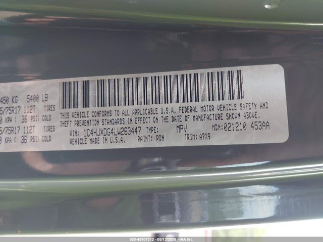 Aukcja sprzedaży 2020 Jeep Wrangler Unlimited Sport S 4x4, vin: 1C4HJXDG4LW263447, numer aukcji: 45107312