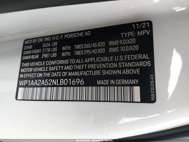 Porsche Macan 2022 WP1AA2A52NLB01696 Image 9