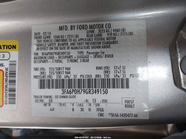 Продаж на аукціоні авто 2016 Ford Fusion Se, vin: 3FA6P0H79GR349150, номер лоту: 45107357