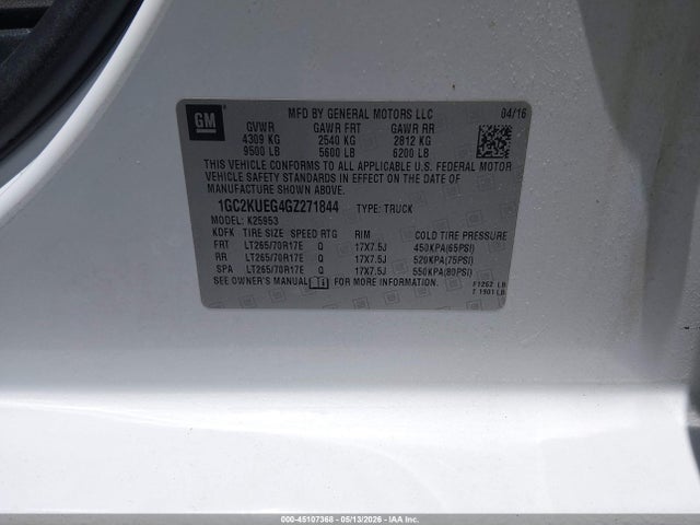 Aukcja sprzedaży 2016 Chevrolet Silverado 2500hd Wt, vin: 1GC2KUEG4GZ271844, numer aukcji: 45107368