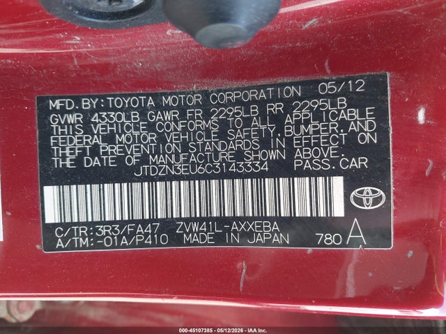 45107385 :رقم المزاد ، JTDZN3EU6C3143334 vin ، 2012 Toyota Prius V Two مزاد بيع