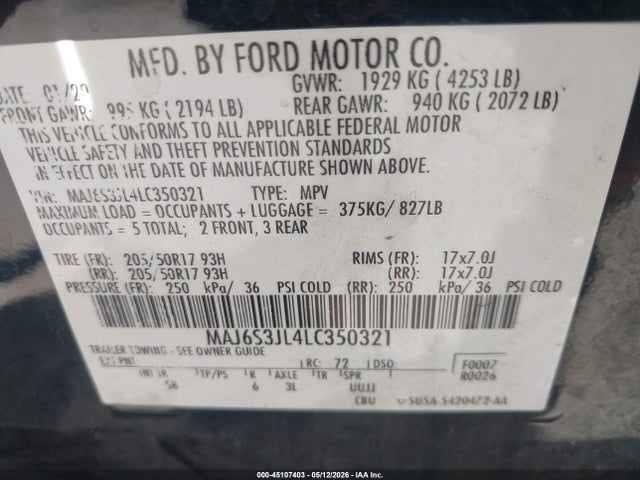 MAJ6S3JL4LC350321 Ford Ecosport Ses