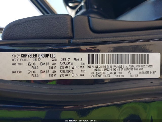 Продажа на аукционе авто 2012 Jeep Grand Cherokee Laredo, vin: 1C4RJFAG1CC346144, номер лота: 45107404