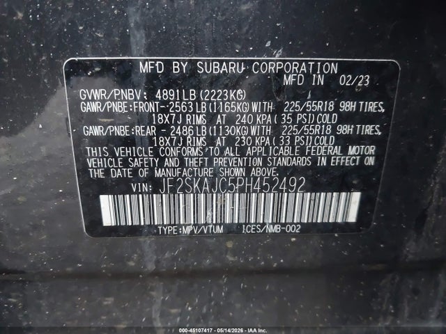 Продажа на аукционе авто 2023 Subaru Forester Sport, vin: JF2SKAJC5PH452492, номер лота: 45107417