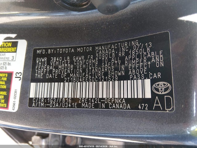 Aukcja sprzedaży 2013 Toyota Corolla Le, vin: 2T1BU4EE5DC121529, numer aukcji: 45107419