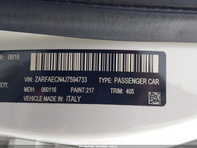 Продажа на аукционе авто 2018 Alfa Romeo Giulia Ti Sport Rwd, vin: ZARFAECN4J7594733, номер лота: 45107469