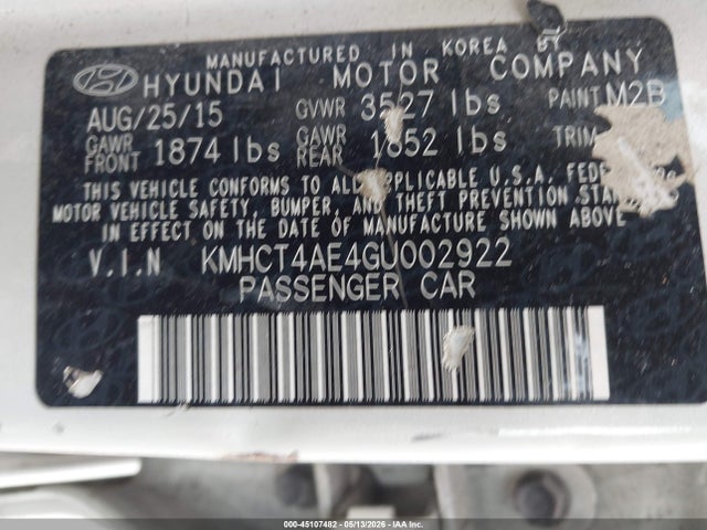 2016 Hyundai Accent Se მანქანა იყიდება აუქციონზე, vin: KMHCT4AE4GU002922, აუქციონის ნომერი: 45107482