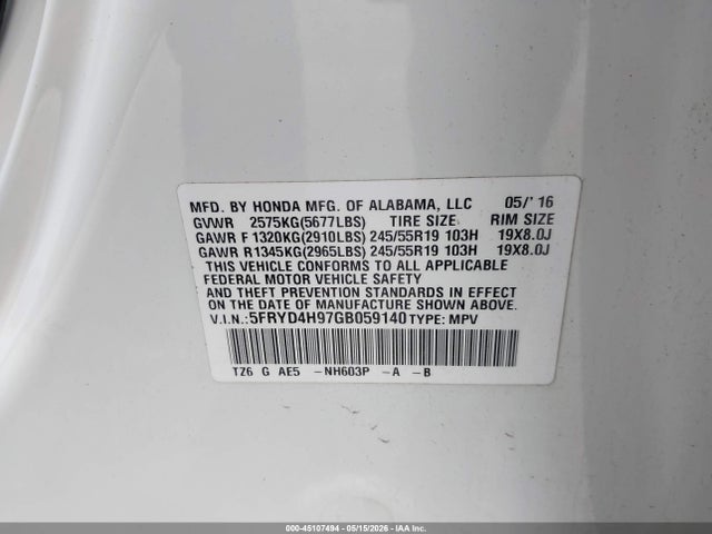 Продаж на аукціоні авто 2016 Acura Mdx Advance   Entertainment Packages/advance Package, vin: 5FRYD4H97GB059140, номер лоту: 45107494