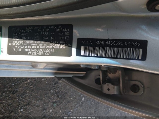 45107501 :رقم المزاد ، KMHCN46C69U355585 vin ، 2009 Hyundai Accent Gls مزاد بيع