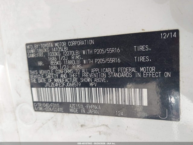 45107502 :رقم المزاد ، JTLZE4FE2FJ068519 vin ، 2015 Scion Xb مزاد بيع
