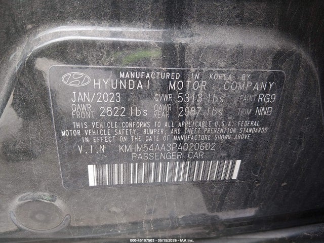 Aukcja sprzedaży 2023 Hyundai Ioniq 6 Limited, vin: KMHM54AA3PA020602, numer aukcji: 45107503