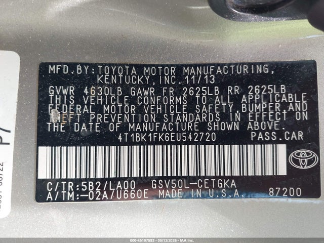 Продажа на аукционе авто 2014 Toyota Camry Xle V6, vin: 4T1BK1FK6EU542720, номер лота: 45107593
