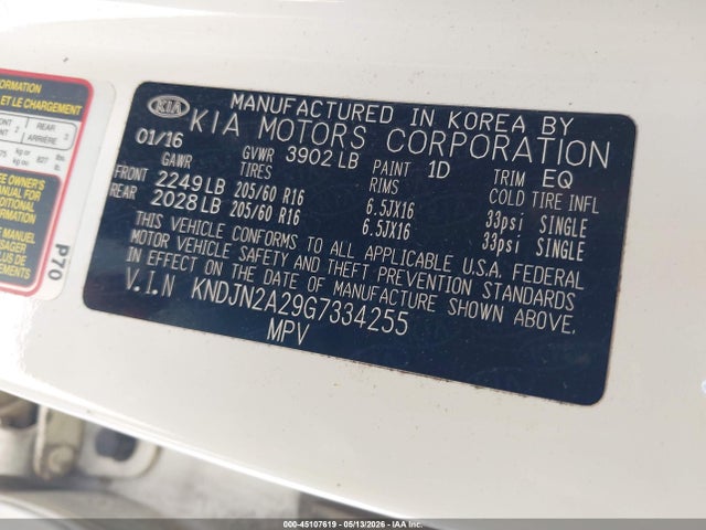 Продаж на аукціоні авто 2016 Kia Soul, vin: KNDJN2A29G7334255, номер лоту: 45107619