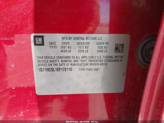 1G11H5SL1EF172116 Chevrolet Malibu 1lz