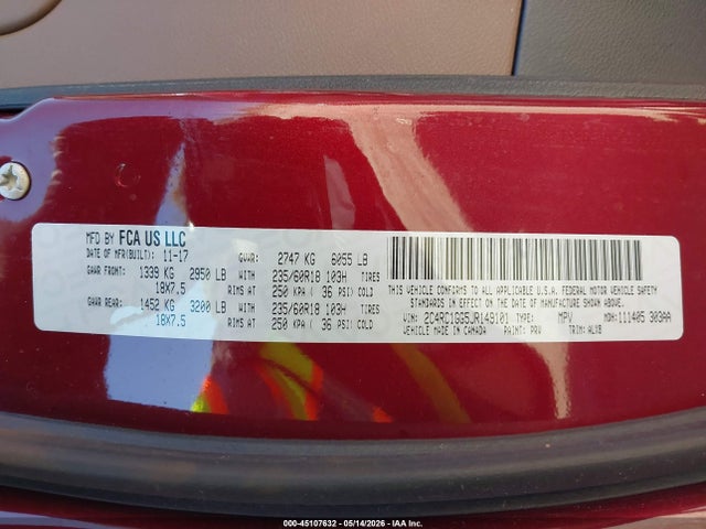 Продажа на аукционе авто 2018 Chrysler Pacifica Limited, vin: 2C4RC1GG5JR149101, номер лота: 45107632