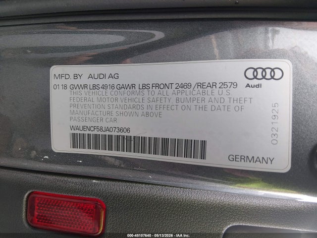 2018 Audi A5 2.0t Premium მანქანა იყიდება აუქციონზე, vin: WAUENCF58JA073606, აუქციონის ნომერი: 45107640