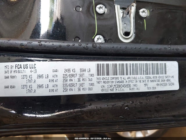 2019 Jeep Cherokee Latitude 4x4 მანქანა იყიდება აუქციონზე, vin: 1C4PJMCB9KD450936, აუქციონის ნომერი: 45107676