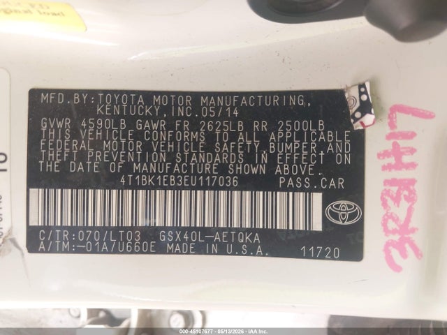 4T1BK1EB3EU117036 Toyota Avalon Xle Touring