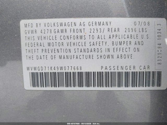 Aukcja sprzedaży 2009 Volkswagen Gti 4-door, vin: WVWGD71K49W077668, numer aukcji: 45107688