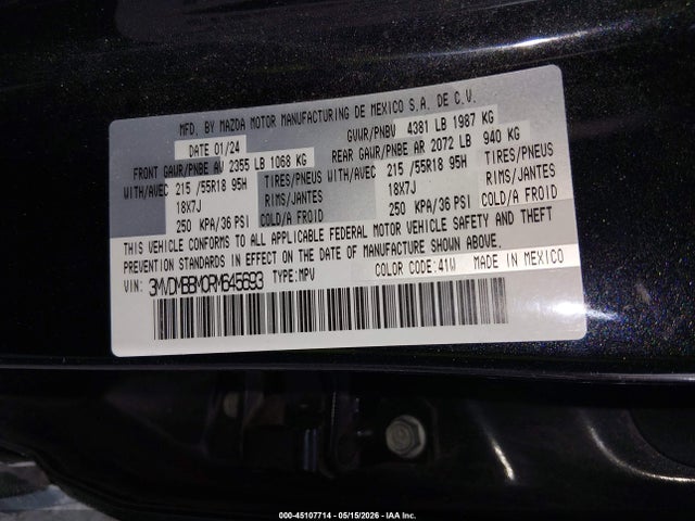 Продажа на аукционе авто 2024 Mazda Cx-30 2.5 S Select Sport, vin: 3MVDMBBM0RM645693, номер лота: 45107714