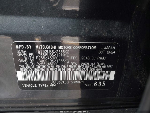 Aukcja sprzedaży 2024 Mitsubishi Outlander Se 2.5 2wd/se Black Edition S-awc/se Black Edition W/pano Roof S-awc, vin: JA4J3VA86RZ089878, numer aukcji: 45107718