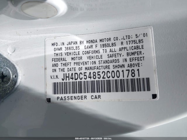 2002 Acura Rsx მანქანა იყიდება აუქციონზე, vin: JH4DC54852C001781, აუქციონის ნომერი: 45107720