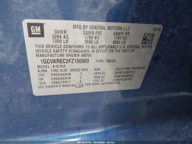 Chevrolet Silverado 1500 2lt 2015 1GCVKREC2FZ190069 Image 9