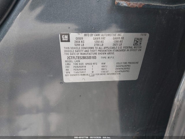 Aukcja sprzedaży 2011 Gmc Terrain Sle-2, vin: 2CTFLTE52B6305165, numer aukcji: 45107756