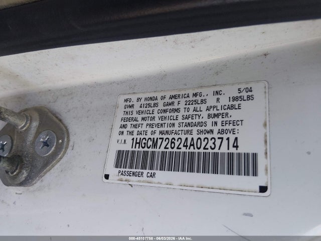 Продаж на аукціоні авто 2004 Honda Accord 2.4 Ex, vin: 1HGCM72624A023714, номер лоту: 45107758