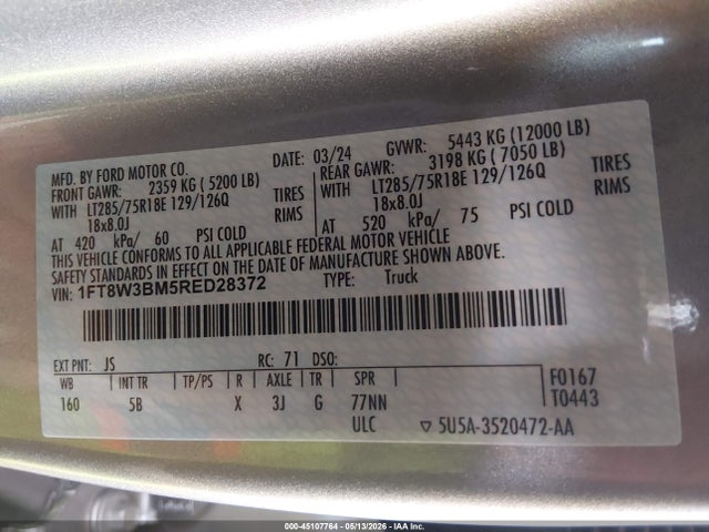 2024 Ford F-350 Lariat მანქანა იყიდება აუქციონზე, vin: 1FT8W3BM5RED28372, აუქციონის ნომერი: 45107764