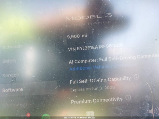 45107772 :رقم المزاد ، 5YJ3E1EA1SF961880 vin ، 2025 Tesla Model 3 Long Range Rear-wheel Drive/standard Rear-wheel Drive مزاد بيع