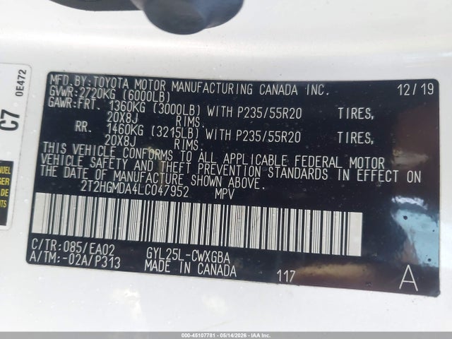 Aukcja sprzedaży 2020 Lexus Rx 450h, vin: 2T2HGMDA4LC047952, numer aukcji: 45107781