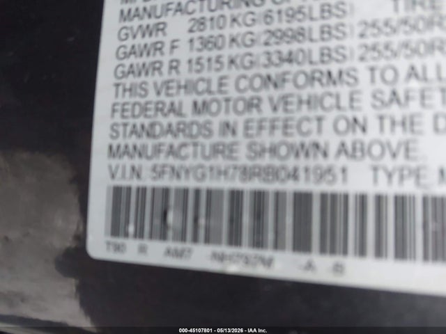 Aukcja sprzedaży 2024 Honda Pilot Touring, vin: 5FNYG1H78RB041951, numer aukcji: 45107801
