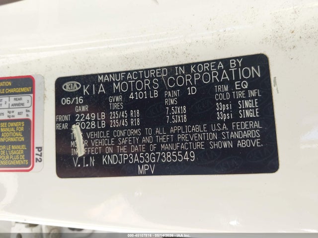 KIA SOUL + 2016 KNDJP3A53G7385549 Image 9
