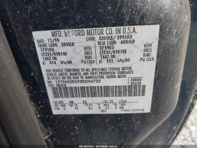 Продаж на аукціоні авто 1999 Ford F-250, vin: 1FTNX20S9XED04729, номер лоту: 45107821