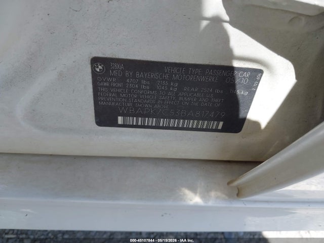 2011 Bmw 328i Xdrive მანქანა იყიდება აუქციონზე, vin: WBAPK7C53BA817479, აუქციონის ნომერი: 45107844