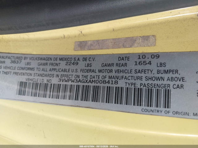Aukcja sprzedaży 2010 Volkswagen New Beetle 2.5l Final Edition, vin: 3VWPW3AGXAM008418, numer aukcji: 45107854
