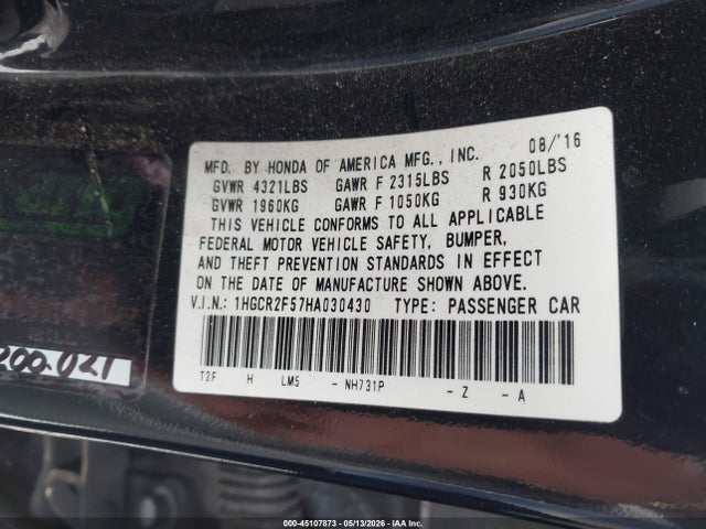 1HGCR2F57HA030430 Honda Accord Sport