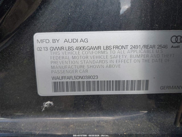 Aukcja sprzedaży 2013 Audi A4 2.0t Premium, vin: WAUFFAFL5DN038023, numer aukcji: 45107898